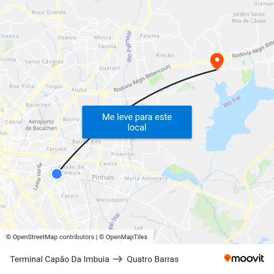 Terminal Capão da Imbuia to Quatro Barras map