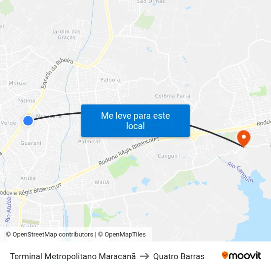 Terminal Metropolitano Maracanã to Quatro Barras map