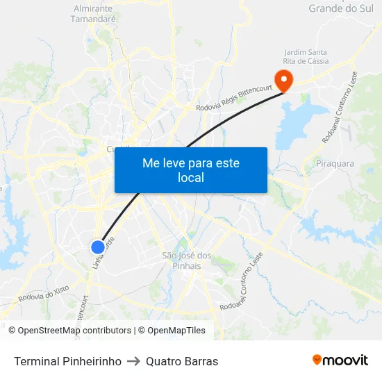 Terminal Pinheirinho to Quatro Barras map