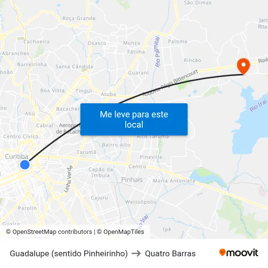 Guadalupe (sentido Pinheirinho) to Quatro Barras map