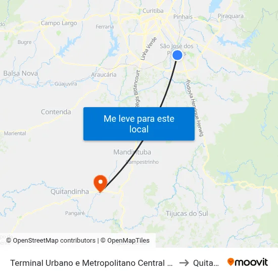 Terminal Urbano e Metropolitano Central de São José dos Pinhais to Quitandinha map