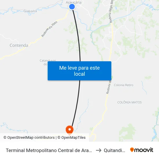 Terminal Metropolitano Central de Araucária to Quitandinha map