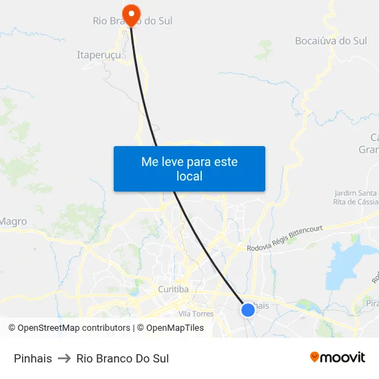 Pinhais to Rio Branco Do Sul map