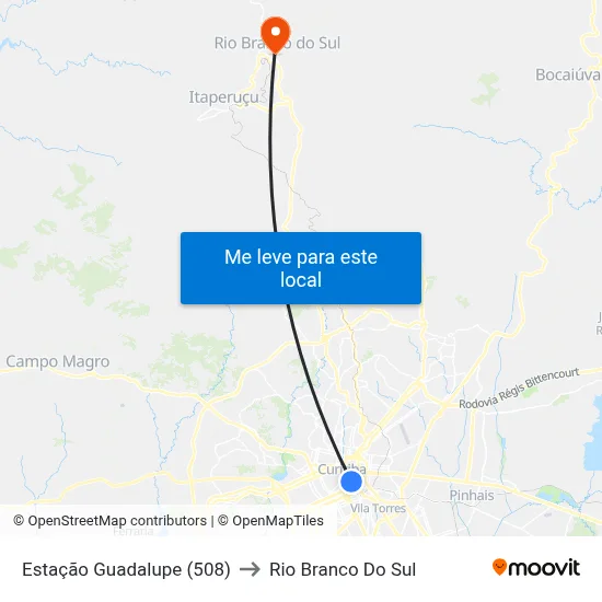 Estação Guadalupe (508) to Rio Branco Do Sul map