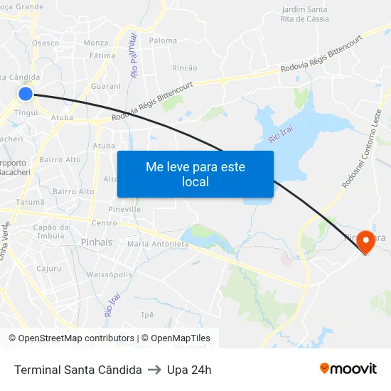 Terminal Santa Cândida to Upa 24h map