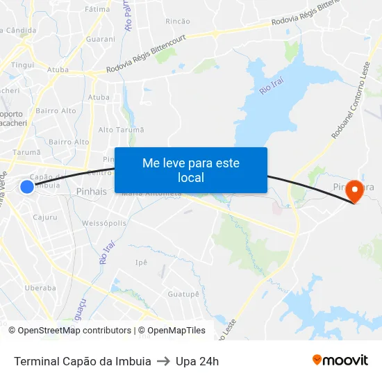 Terminal Capão da Imbuia to Upa 24h map