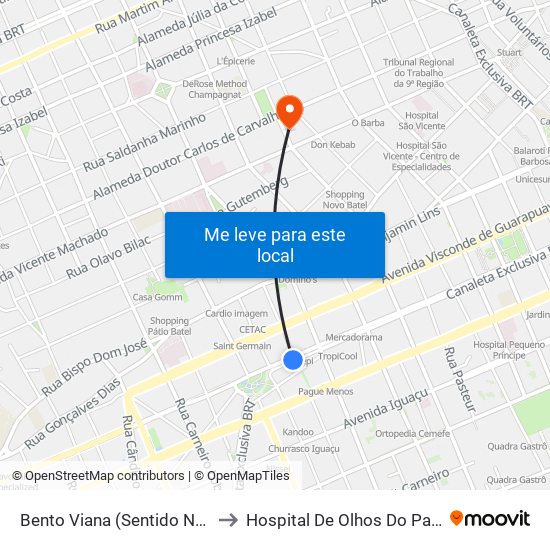 Bento Viana (Sentido Norte) to Hospital De Olhos Do Paraná map
