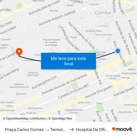 Praça Carlos Gomes → Terminal Fazenda Rio Grande to Hospital De Olhos Do Paraná map