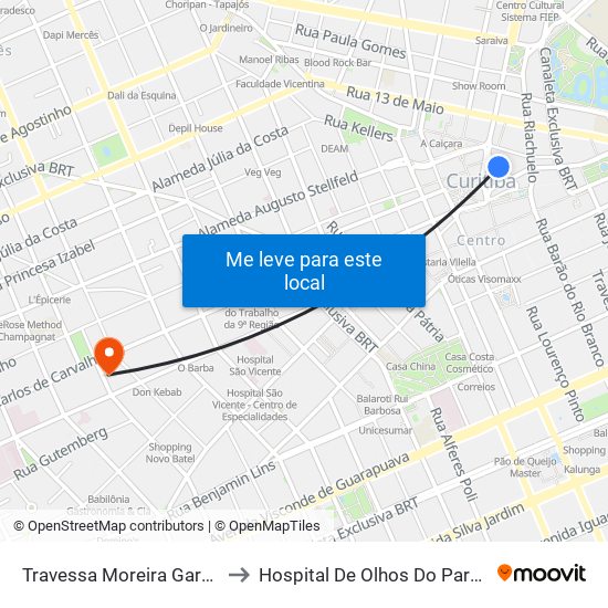 Travessa Moreira Garcez to Hospital De Olhos Do Paraná map