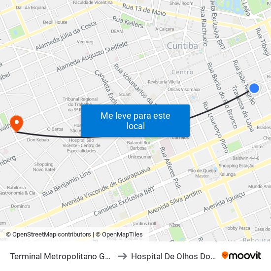Terminal Metropolitano Guadalupe to Hospital De Olhos Do Paraná map