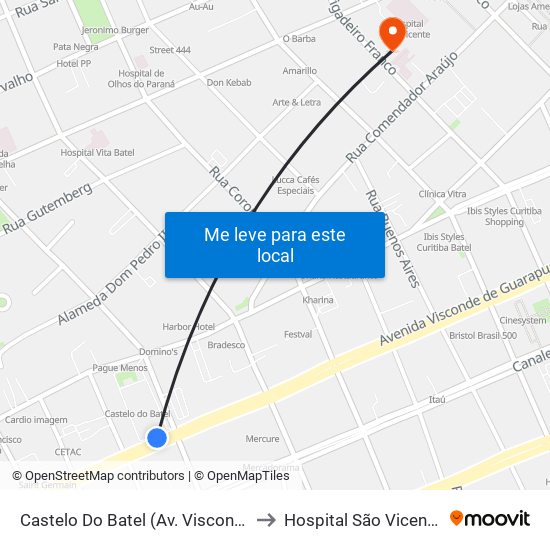 Castelo Do Batel (Av. Visconde De Guarapuava, 4610) to Hospital São Vicente - Quimioterapia map