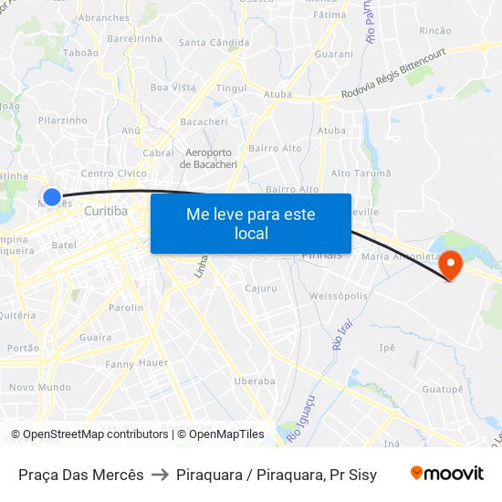 Praça Das Mercês to Piraquara / Piraquara, Pr Sisy map