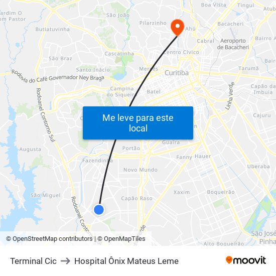 Terminal Cic to Hospital Ônix Mateus Leme map