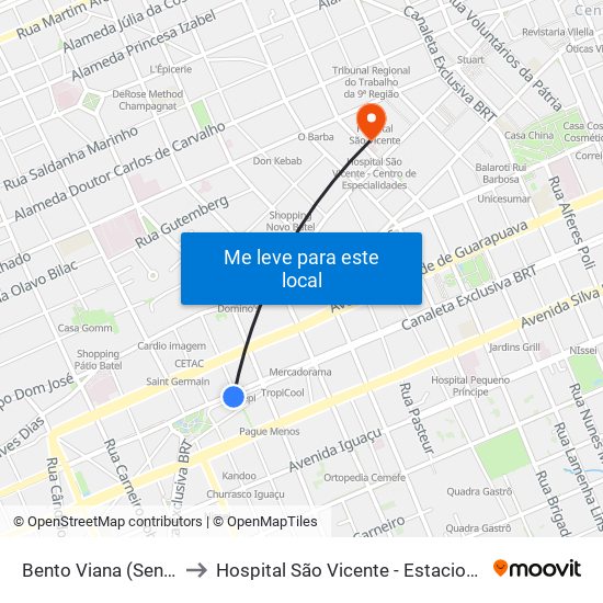 Bento Viana (Sentido Norte) to Hospital São Vicente - Estacionamento Médicos map