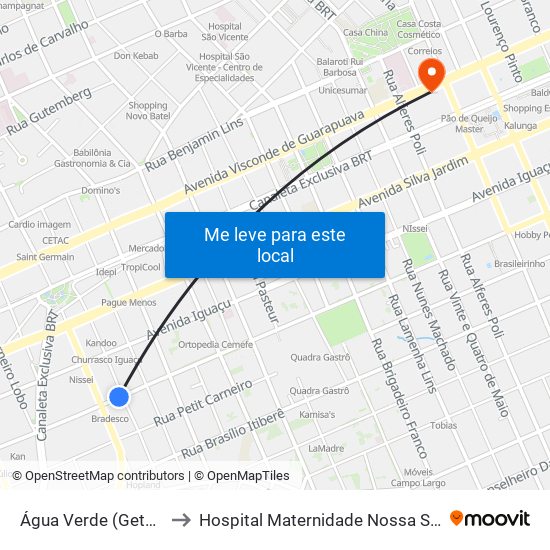 Água Verde (Getúlio Vargas) to Hospital Maternidade Nossa Senhora De Fátima map