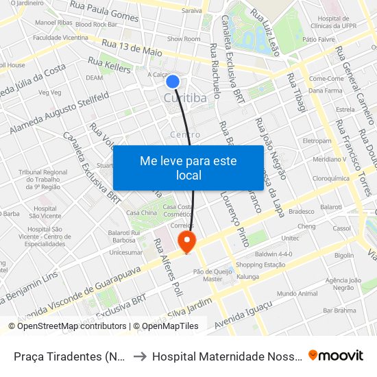 Praça Tiradentes (Nestor De Castro) to Hospital Maternidade Nossa Senhora De Fátima map