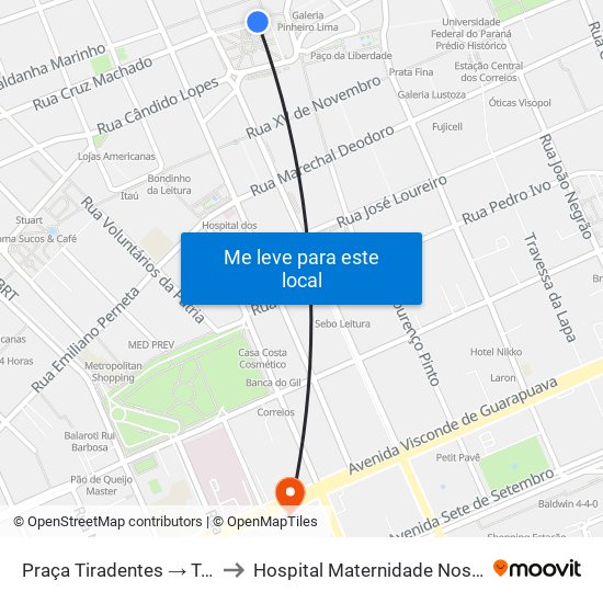 Praça Tiradentes → Terminal Bairro Alto to Hospital Maternidade Nossa Senhora De Fátima map