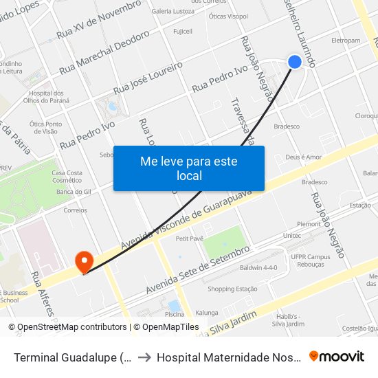 Terminal Guadalupe (R. Pedro Ivo, 955) to Hospital Maternidade Nossa Senhora De Fátima map