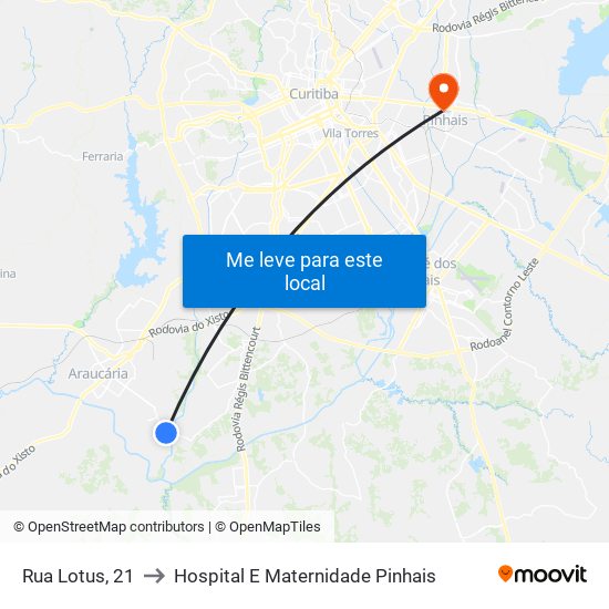 Rua Lotus, 21 to Hospital E Maternidade Pinhais map