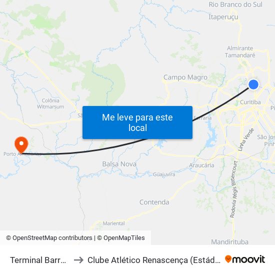 Terminal Barreirinha to Clube Atlético Renascença (Estádio João C.) map