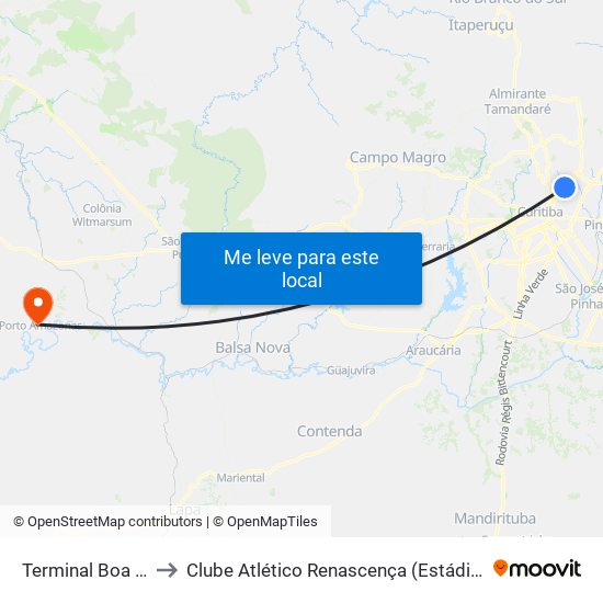 Terminal Boa Vista to Clube Atlético Renascença (Estádio João C.) map