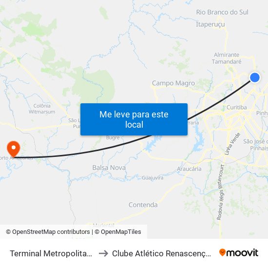 Terminal Metropolitano Roça Grande to Clube Atlético Renascença (Estádio João C.) map