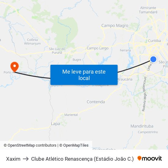 Xaxim to Clube Atlético Renascença (Estádio João C.) map