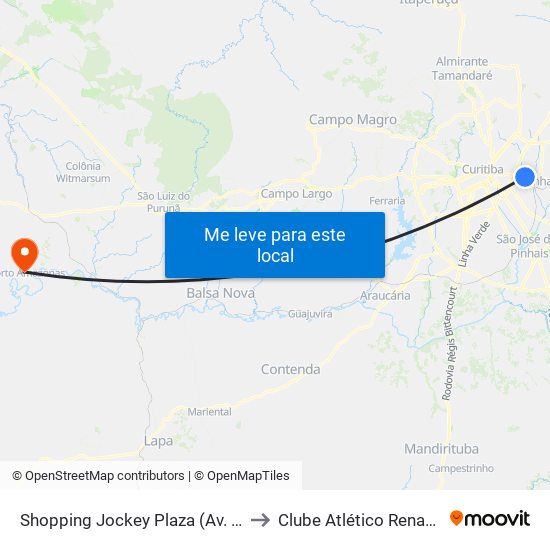 Shopping Jockey Plaza (Av. Victor Ferreira Do Amaral, 2694) to Clube Atlético Renascença (Estádio João C.) map