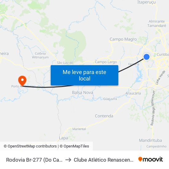 Rodovia Br-277 (Do Café) - Passarela Brf to Clube Atlético Renascença (Estádio João C.) map