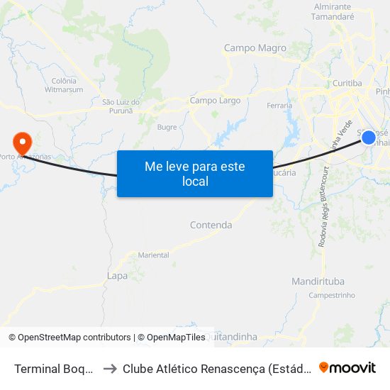 Terminal Boqueirão to Clube Atlético Renascença (Estádio João C.) map