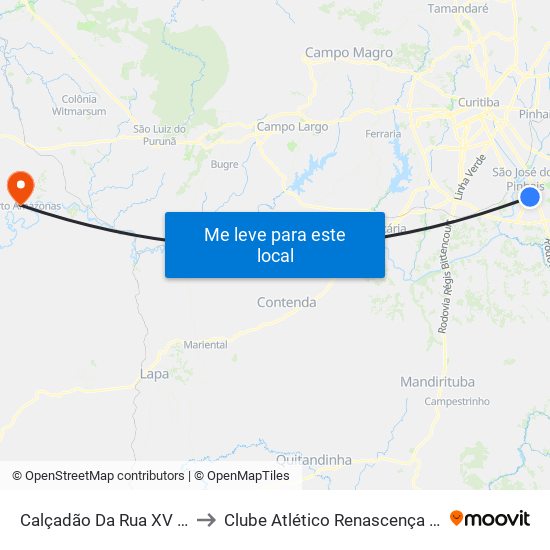 Calçadão Da Rua XV De Novembro to Clube Atlético Renascença (Estádio João C.) map