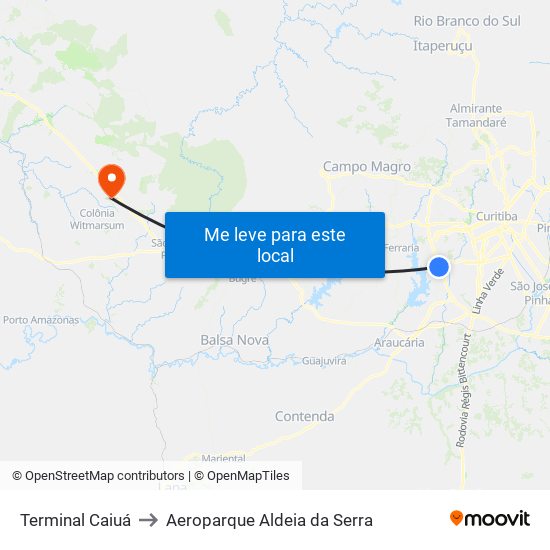 Terminal Caiuá to Aeroparque Aldeia da Serra map