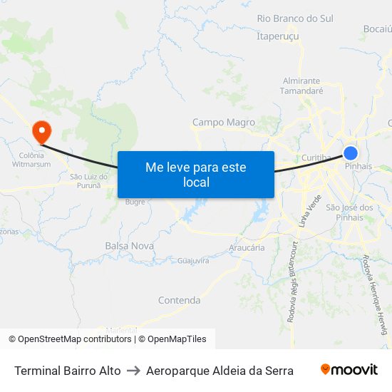 Terminal Bairro Alto to Aeroparque Aldeia da Serra map