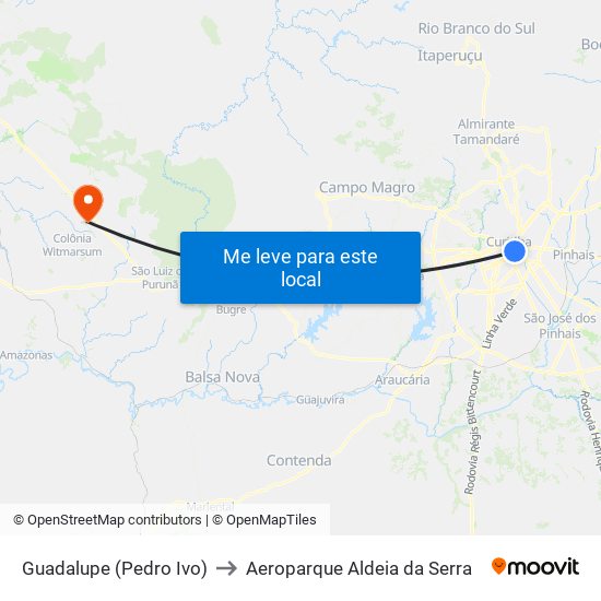 Guadalupe (Pedro Ivo) to Aeroparque Aldeia da Serra map