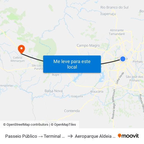 Passeio Público → Terminal Capão Raso to Aeroparque Aldeia da Serra map