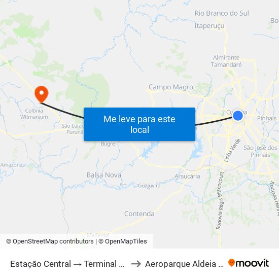 Estação Central → Terminal Capão Raso to Aeroparque Aldeia da Serra map