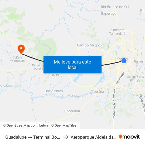 Guadalupe → Terminal Boqueirão to Aeroparque Aldeia da Serra map