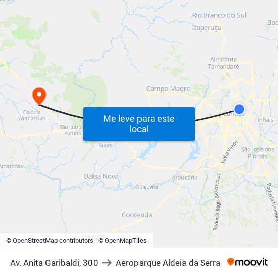 Av. Anita Garibaldi, 300 to Aeroparque Aldeia da Serra map