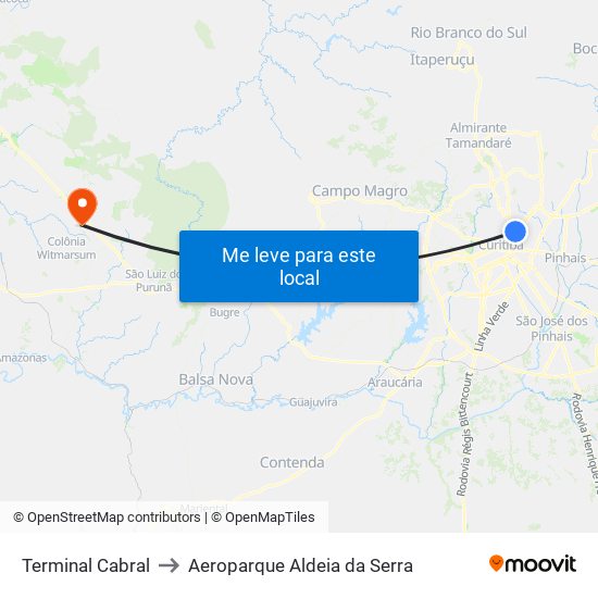 Terminal Cabral to Aeroparque Aldeia da Serra map