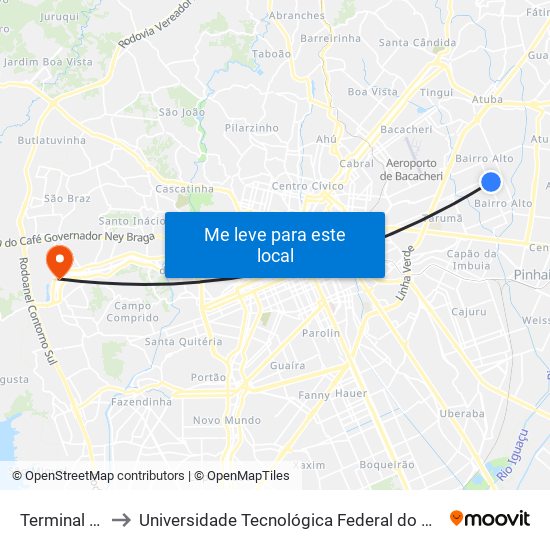 Terminal Bairro Alto to Universidade Tecnológica Federal do Paraná (UTFPR) - Campus Ecoville map