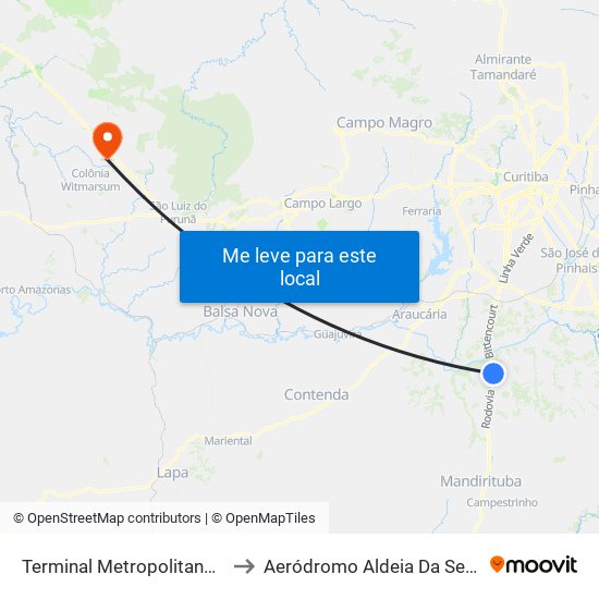 Terminal Metropolitano Fazenda Rio Grande to Aeródromo Aldeia Da Serra - Jorge Luiz Stocco map