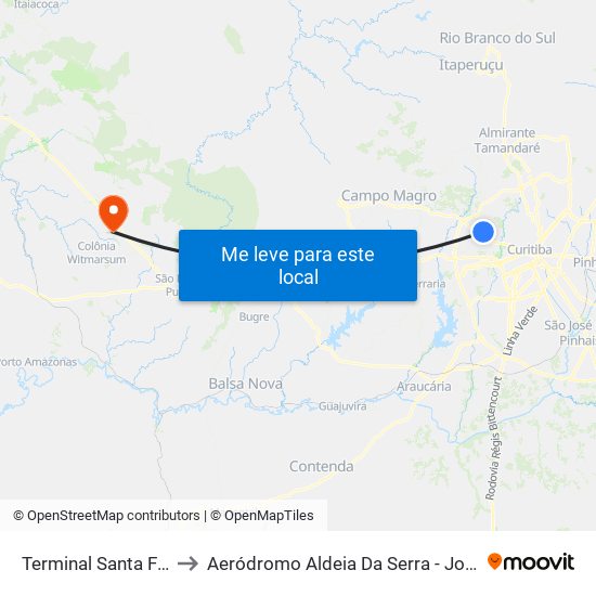 Terminal Santa Felicidade to Aeródromo Aldeia Da Serra - Jorge Luiz Stocco map