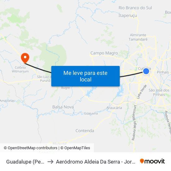 Guadalupe (Pedro Ivo) to Aeródromo Aldeia Da Serra - Jorge Luiz Stocco map