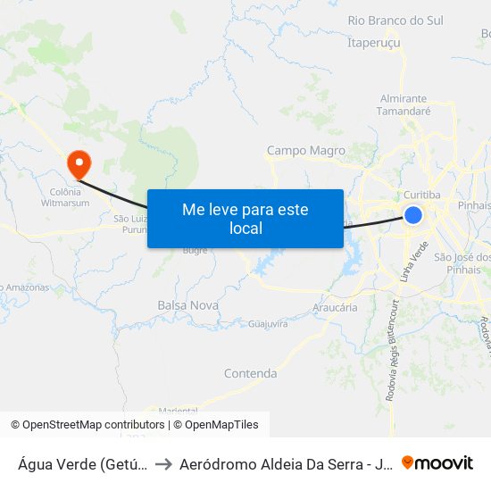 Água Verde (Getúlio Vargas) to Aeródromo Aldeia Da Serra - Jorge Luiz Stocco map