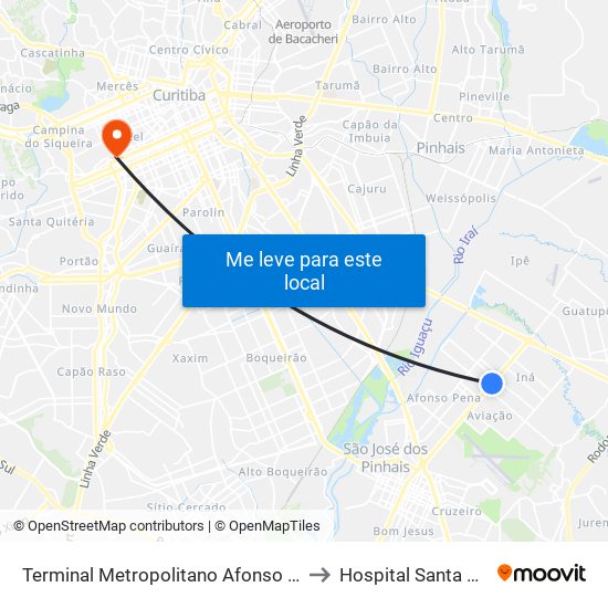 Terminal Metropolitano Afonso Pena to Hospital Santa Cruz map