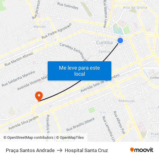 Praça Santos Andrade to Hospital Santa Cruz map