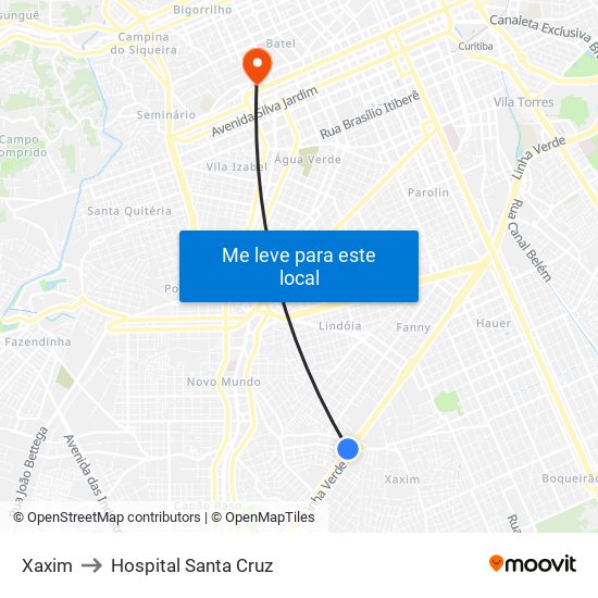 Xaxim to Hospital Santa Cruz map