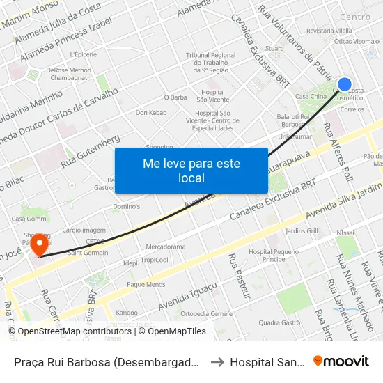 Praça Rui Barbosa (Desembargador Westphalen) to Hospital Santa Cruz map