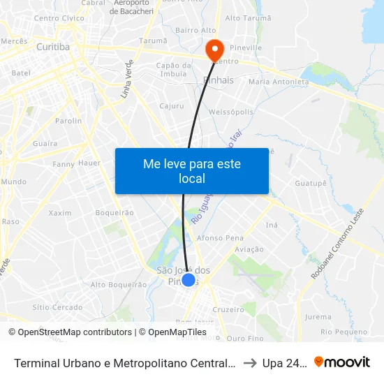 Terminal Urbano e Metropolitano Central de São José dos Pinhais to Upa 24 Horas map