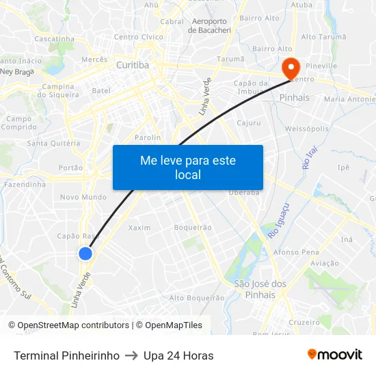 Terminal Pinheirinho to Upa 24 Horas map